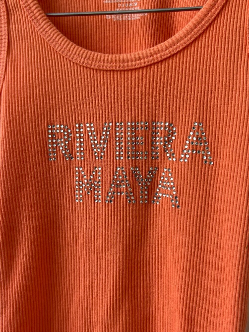 Orange Rhinestone Ribbed Tank XS Y2K Riviera Maya - Picture 8 of 9